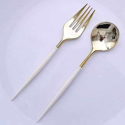 24 Ivory Disposable 6 in Premium Plastic Cutlery Spoons Forks Set Wedding Party Events Reception Home Decorations Supplies