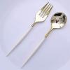 24 Ivory Disposable 6 in Premium Plastic Cutlery Spoons Forks Set Wedding Party Events Reception Home Decorations Supplies view 1