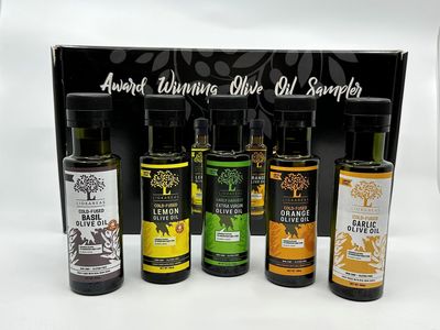 Award Winning Olive Oil Variety Pack - Organic Extra Virgin Flavored Olive Oil - 100ml Each - Garlic, Basil, Lemon, Orange, Early Harvest - Packed With Polyphenols - Heart Healthy - Product of Greece