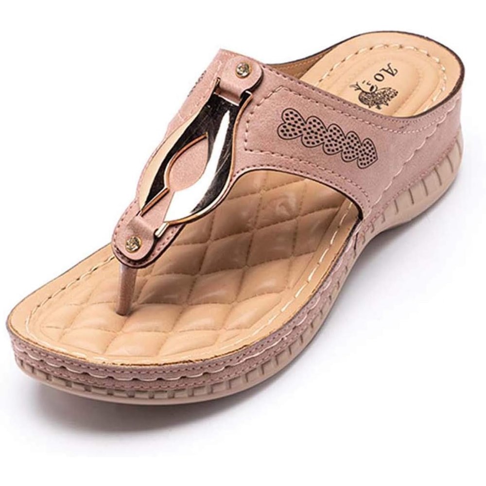 EKSED Women Arch Sandal,Plantar Fasciitis PU Leather Soft Orthopedic Sandal,Fashionable Beach Slipper,Outdoor Toe Sandal