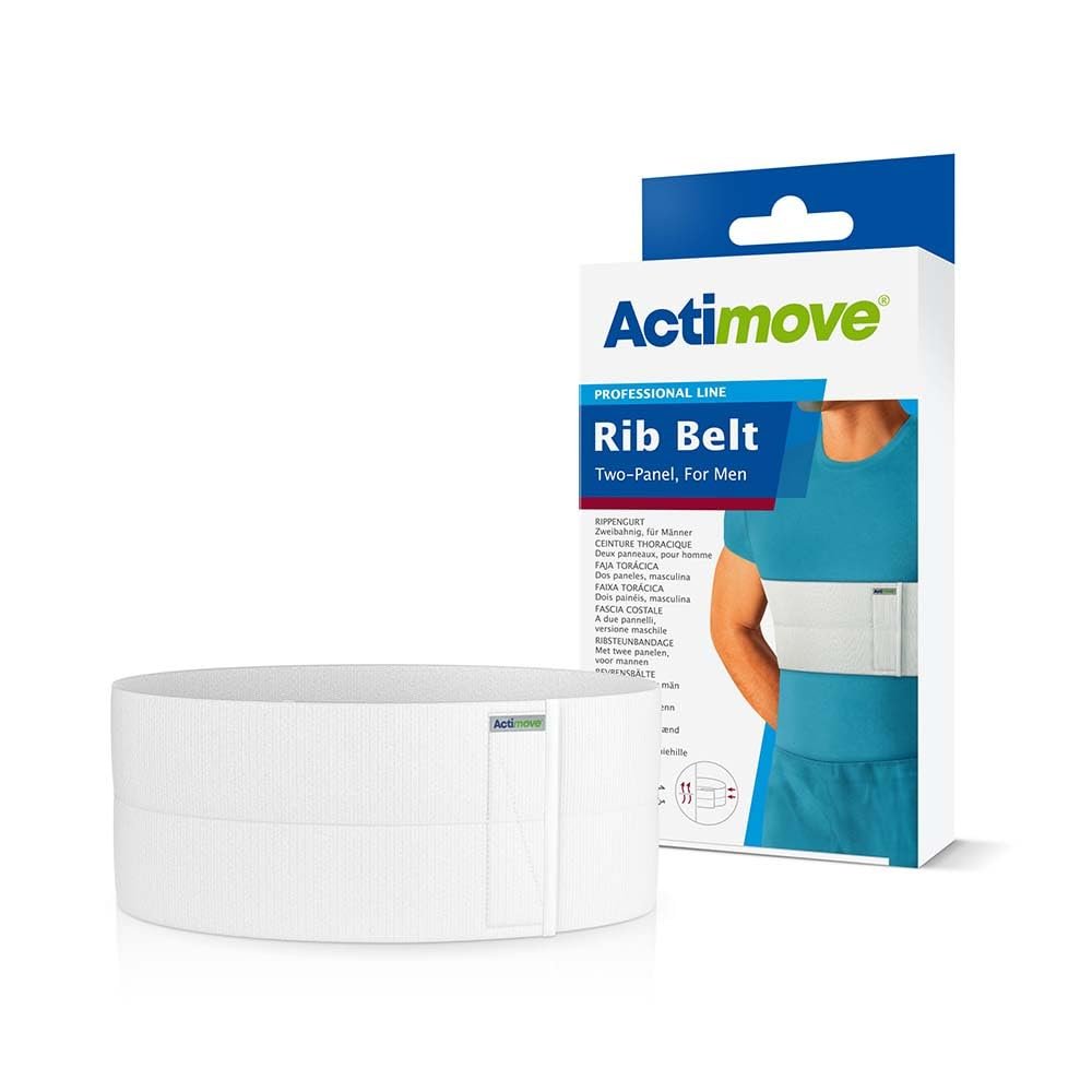 Actimove Professional Two-Panel Rib Belt For Men | Elastic Chest Wrap Belt for Sore, Bruised Cracked, Fractured or Dislocated Ribs Protection, Compression and Support, White, Univesral/Large