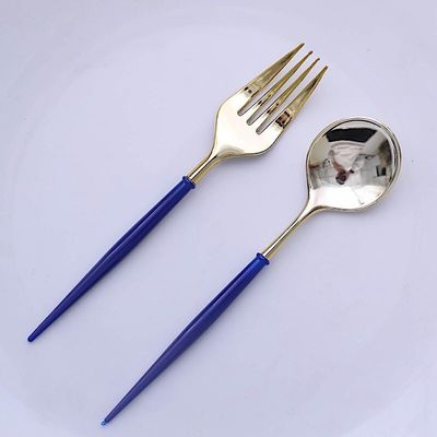 24 Royal Blue Disposable 6 in Premium Plastic Cutlery Spoons Forks Set Wedding Party Events Reception Home Decorations Supplies