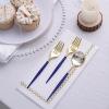 24 Royal Blue Disposable 6 in Premium Plastic Cutlery Spoons Forks Set Wedding Party Events Reception Home Decorations Supplies view 3