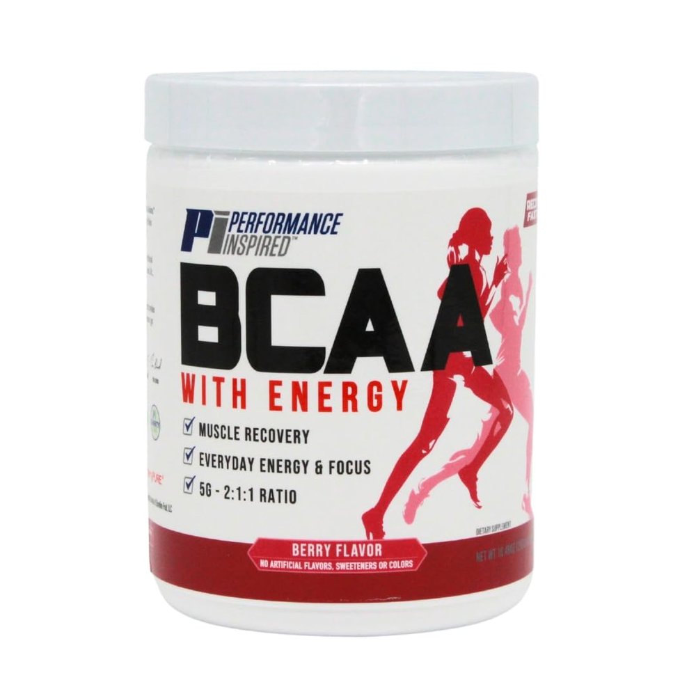 PERFORMANCE INSPIRED Nutrition BCAA with Energy  5G BCAA, 480mg CherryPURE, 160mg Natural Caffeine  Supports Muscle Recovery & Endurance  Berry Flavor