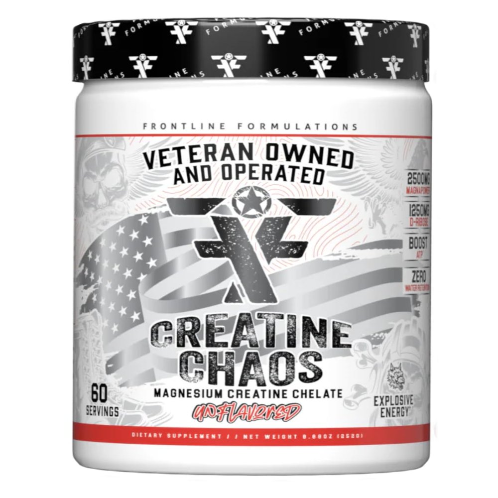 FRONTLINE FORMULATIONS Creatine Chaos, Promotes Lean Muscle Growth, Unflavored, Aids Muscle Recovery, Post-Workout Supplement, Veteren Owned and Operated (60 Servings, Magnesium Creatine Chelate)
