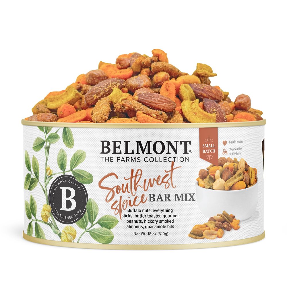 Belmont Peanuts Southwest Spice Bar Mix, 18 oz (1 Pack)  Virginia Peanuts, Buffalo Nuts, Everything Sticks, Smoked Almonds and Guacamole Bits  Simple Ingredients, No Preservatives, Hand Seasoned