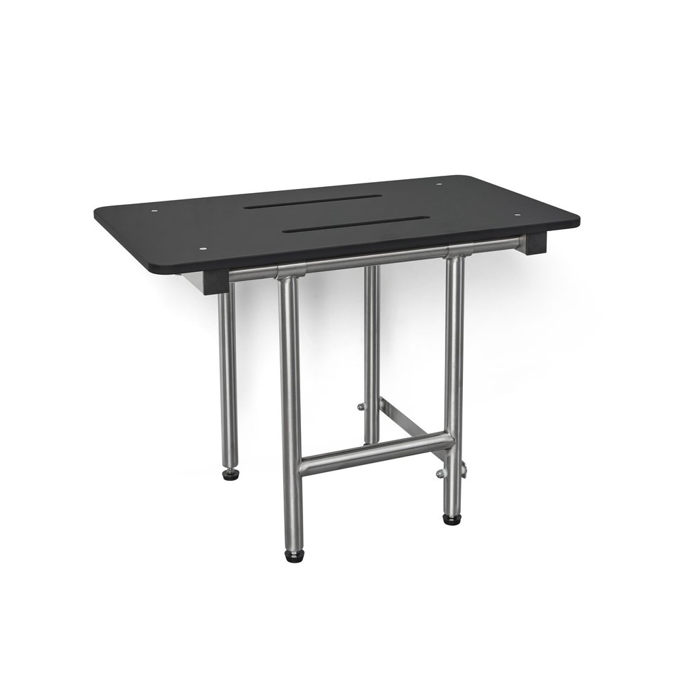 22-inch x 15-inch ADA Bariatric Folding Wall Mount Bench Shower Seat with Legs, Matte Black Phenolic Seat