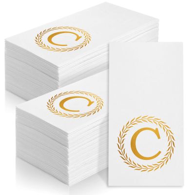 100 Gold Monogram Disposable Napkins - Letter C Hand Towels Decorative, Dinner Napkins for Guest, Monogrammed Hand Towels for Bathroom Wedding Birthday Party Baby Shower