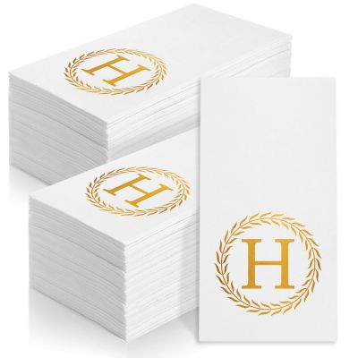 100 Gold Monogram Disposable Napkins - Letter H Hand Towels Decorative, Dinner Napkins for Guest, Monogrammed Hand Towels for Bathroom Wedding Birthday Party Baby Shower