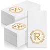 100 Gold Monogram Disposable Napkins - Letter R Hand Towles Decorative, Dinner Napkins for Guest, Monogrammed Hand Towels for Bathroom Wedding Birthday Party Baby Shower view 1