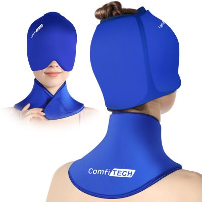 ComfiTECH Cold Cap and Neck Ice Pack Wrap Gel Combo, Care Package for Head and Cervical, Blue