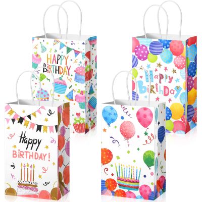 Fulmoon 36 Pcs Happy Birthday Gift Bag Bulk Happy Birthday Goodie Bags with Handle Colorful Paper Party Favor Supplies for Guests Small Return Gifts Treat Candy Wrapping Hold