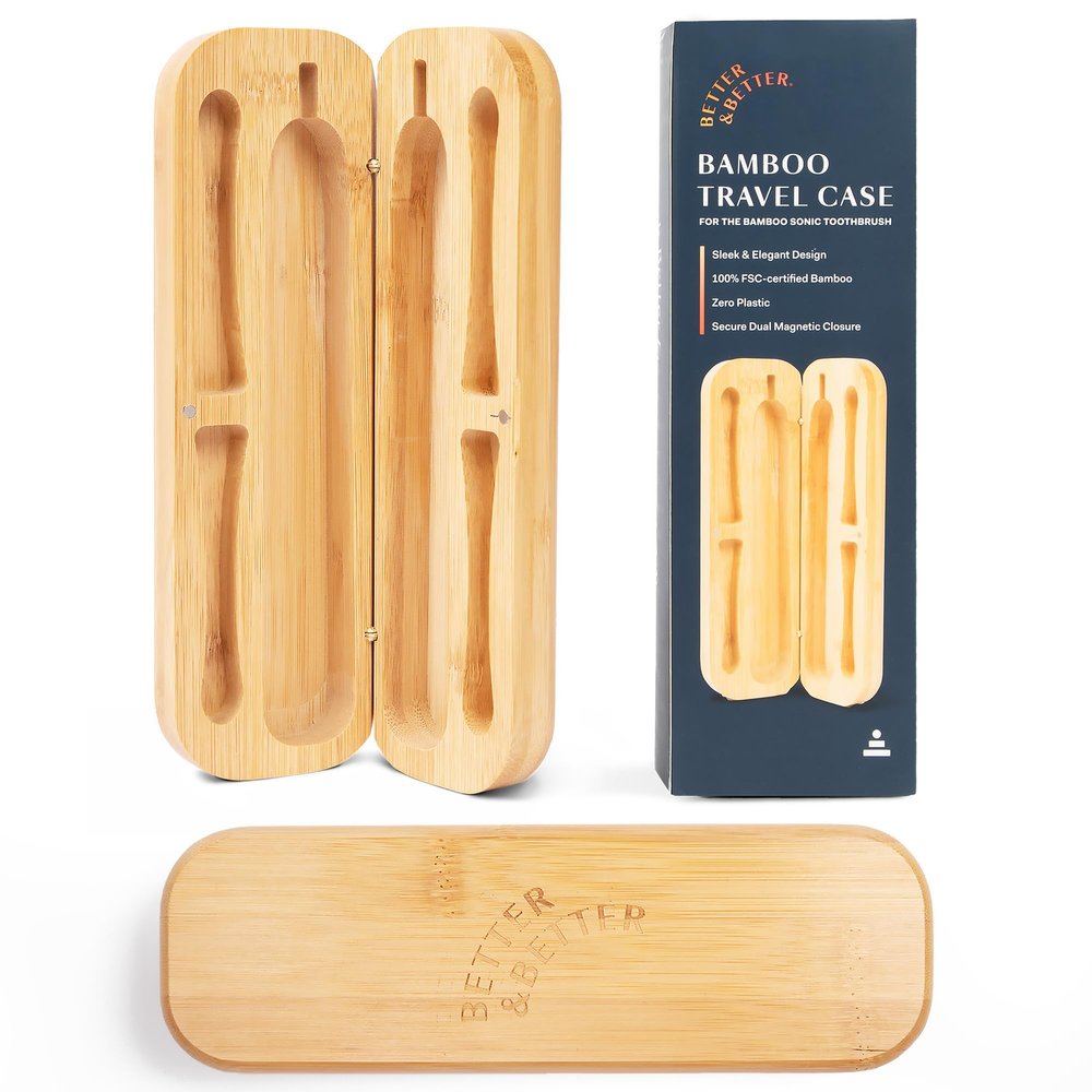 Better & Better Travel Case Designed for the Bamboo Sonic Toothbrush | Fits 2 Replacement Brush Heads & 1 Electric Brush Handle | Natural Bamboo with Dual Magnetic Closure