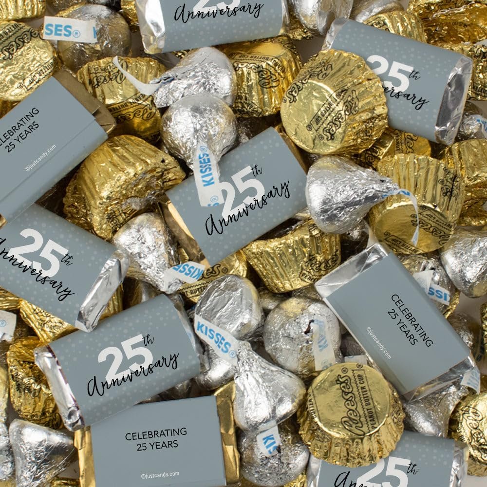 110 Pcs 25th Anniversary Candy Silver Chocolate Party Favors (1.62 lbs, Approximately 110 pieces)