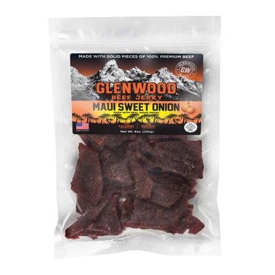 Glenwood Beef Jerky Maui Sweet Onion 9 Ounce Resealable Bag - Moist & Tender, High-Protein Snack, Made in the USA