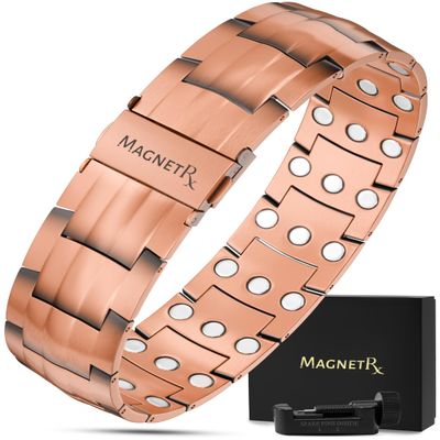 MagnetRX 3X Strength Copper Bracelet  99.9% Pure Copper Bracelets for Men with Magnets  Premium Fold-Over Clasp and Adjustable Bracelet Length with Included Sizing Tool (Legacy)