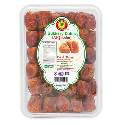 Al Madinah Sukkary Dates (Alqassim)  Premium Large All Natural Grown fruit - Whole Dates, Non-GMO, Naturally Sweet Fruit Snack, Al Madinah Sukkary Dates Whole box - 2 lb