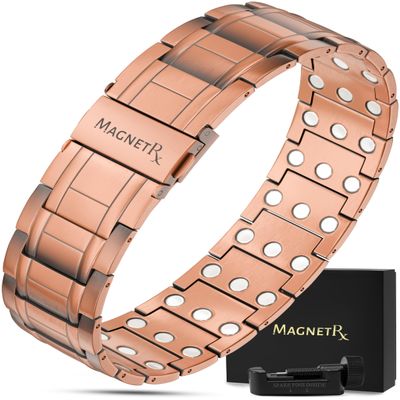 MagnetRX 3X Strength Copper Bracelet 99.9% Pure Copper Bracelets for Men with Magnets Premium FoldOver Clasp and Adjustable Length with Included Sizing Tool (Stealth)