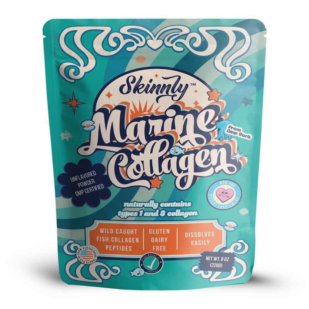 SKINNLY Pure Wild-Caught Marine Collagen Protein Peptides Powder Supplement for Skin Hair Nail Joint - Hydrolyzed Collagen
