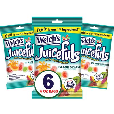 Welch's Juicefuls Juicy Fruit Snacks, Island Splash, Fruit Gushers, Gluten Free, 4 Oz Sharing Size Bags (Pack of 6)