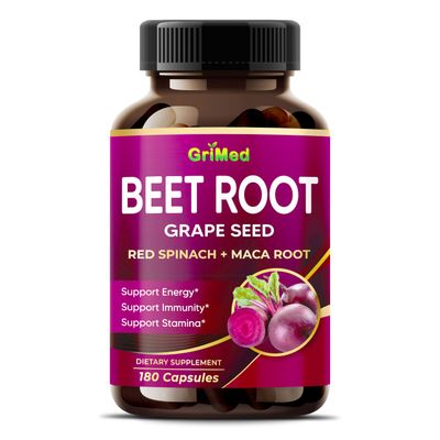 GriMed Beet Root with Grape Seed Extract, Maca Root, Red Spinach & Ashwagandha  180 Vegetable Capsules