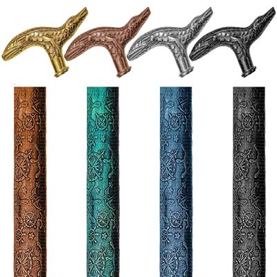 A.A.Nauticals - Wooden Leather Walking Stick Cane for Men and Women-Crocodile Handle, Handmade Personalized Collapsible (Adjustable, 4 Leather Colors, Multicolor Brass Handle, AANWSL-105) (WSL-01)