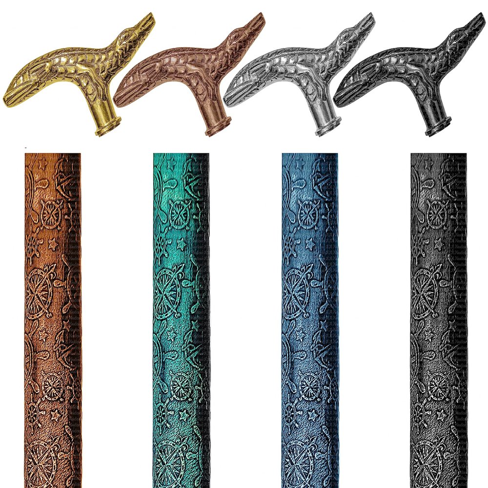 A.A.Nauticals - Wooden Leather Walking Stick Cane for Men and Women-Crocodile Handle, Handmade Personalized Collapsible (Adjustable, 4 Leather Colors, Multicolor Brass Handle, AANWSL-105) (WSL-01)