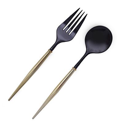 24 Black Gold Disposable 6 in Premium Plastic Cutlery Spoons Forks Set Wedding Party Events Reception Home Decorations Supplies