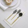 24 Black Gold Disposable 6 in Premium Plastic Cutlery Spoons Forks Set Wedding Party Events Reception Home Decorations Supplies view 2