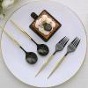 24 Black Gold Disposable 6 in Premium Plastic Cutlery Spoons Forks Set Wedding Party Events Reception Home Decorations Supplies view 3