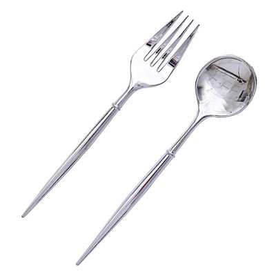 24 Silver Disposable 6 in Premium Plastic Cutlery Spoons Forks Set Wedding Party Events Reception Home Decorations Supplies
