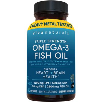 Viva Naturals Omega-3 Fish Oil, Triple Strength, 2500 mg, 30 Softgels  Re-Esterified Omega 3 Fatty Acids Including EPA, DHA, DPA - Pascatarian-Friendly