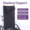 20 Reclining Wheelchair with Elevating Legrests, Headrest Support, Removable Full Arms, and Rear Anti Tippers - Black - Nylon - 350LB Capacity - Chariot-RC Wheelchair view 3