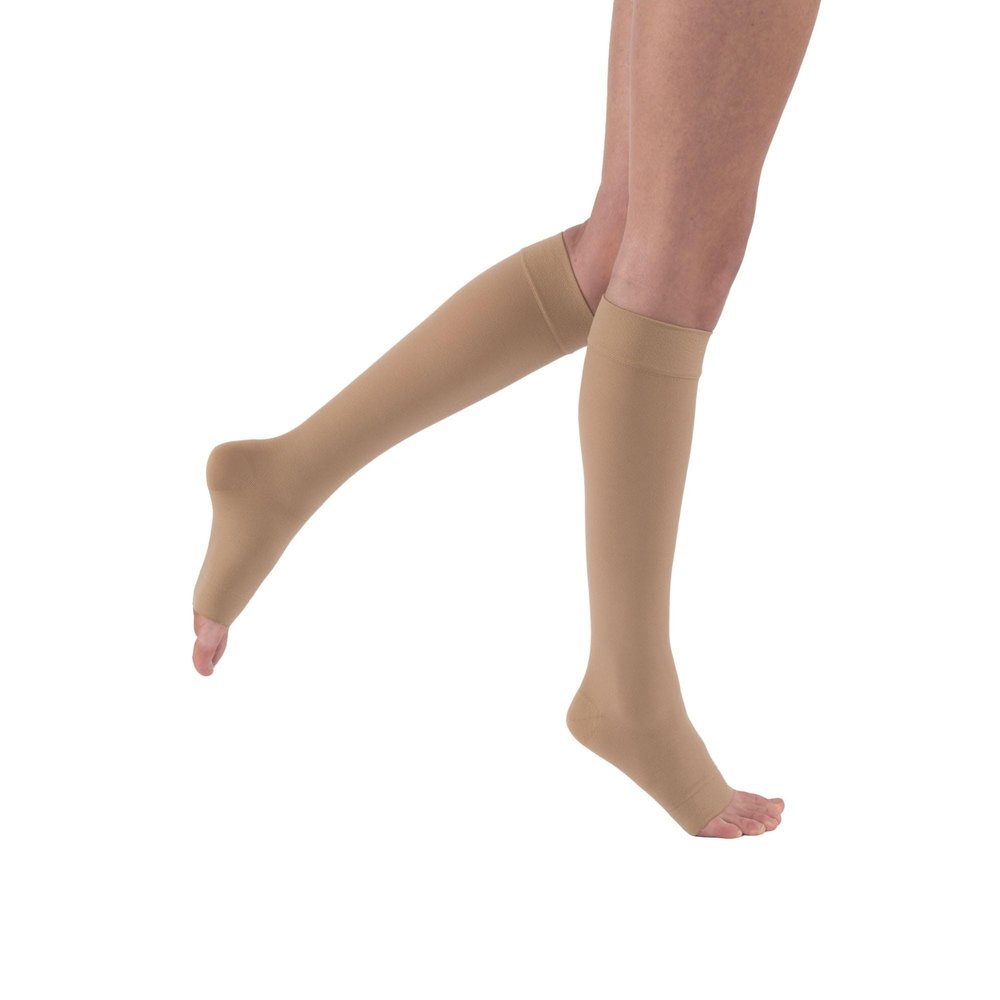 JOBST Relief 15-20 mmHg Compression Stockings, Knee High, Open Toe | Compression Socks for Women/ Men for Tired, Aching or Swollen Legs, Minor Varicosities | Beige, Small