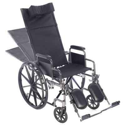 16 Reclining Wheelchair with Elevating Legrests, Headrest Support, Removable Desk Arms, and Rear Anti Tippers - Black - Nylon - 300LB Capacity - Chariot-RC Wheelchair