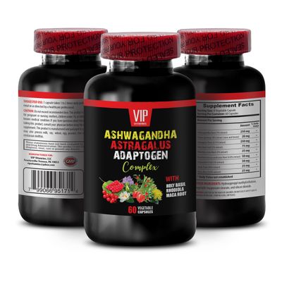 ADAPTOGEN Complex Capsules with ASHWAGANDHA, Astragalus, Holy Basil, Rhodiola, Maca Root, Panax Ginseng - Enhance Focus and Cognitive Function, Natural Energy Booster, Immune Support, 1 Bot, 60 Caps