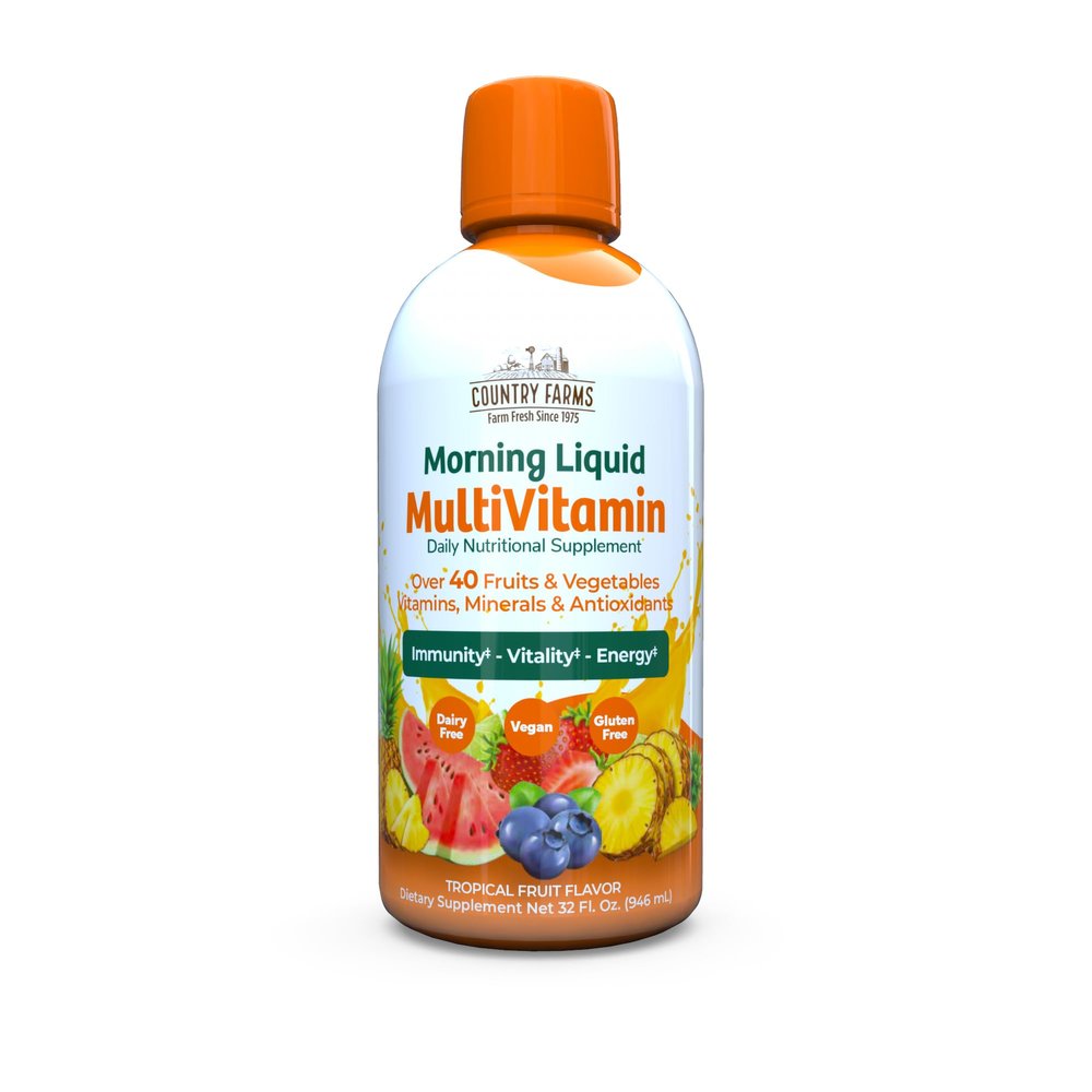 Country Farms Liquid Multivitamin, Vitamins and Minerals for Immune Support and Energy, Herbal Blend, Vegan, Multivitamin for Women and Men, Gluten Free, Tropical Fruit Flavor, 32 fl oz
