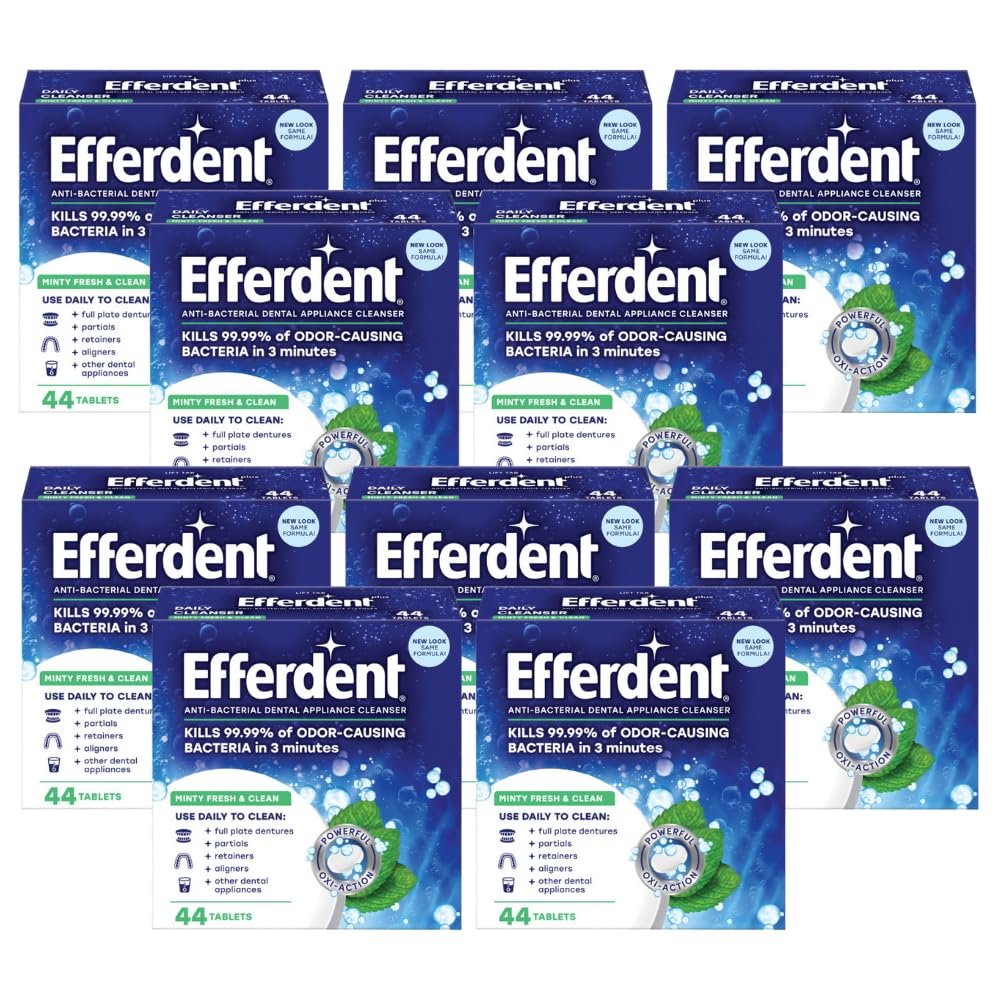Efferdent Retainer Cleaning Tablets, Denture Cleaning Tablets for Dental Appliances, Minty Fresh & Clean, 44 Count (Pack of 10)