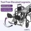 18 Reclining Wheelchair with Elevating Legrests, Headrest Support, Removable Desk Arms, and Rear Anti Tippers - Black - Nylon - 300LB Capacity - Chariot-RC Wheelchair view 4