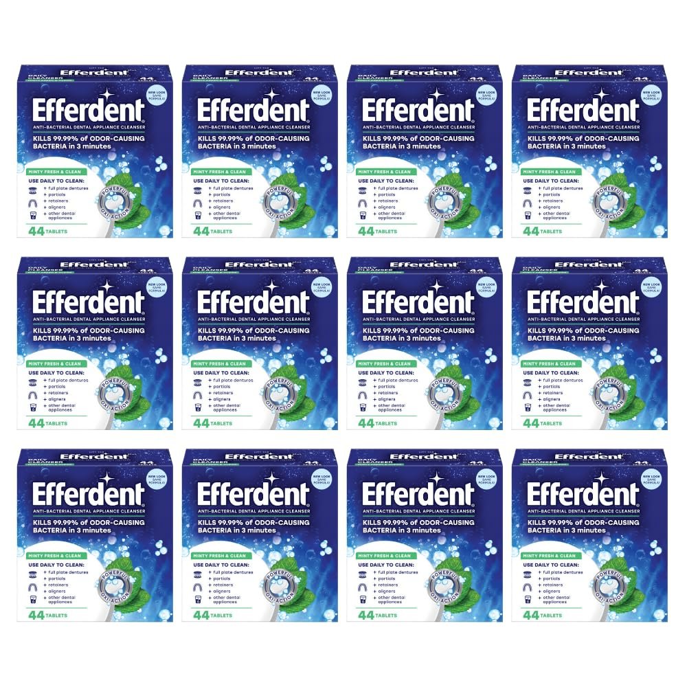 efferdent Cleaning Tablets for Dentures, Partials, Retainers, Aligners, and Other Denture Applianes, Minty Fresh & Clean, 44 Count in Each (Pack of 12)