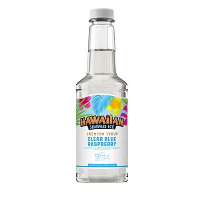 Hawaiian Shaved Ice Clear Blue Raspberry Syrup, Nut Soy Dairy & Dye Free, Flavor Fluffy & Crunchy Snow Cones, Shelf Stable, Makes 8 Servings, 16 ounces