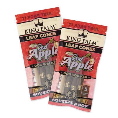 King Palm Prerolled Cones with Filter Tips - All Natrual Pre Rolled Wrap - Organic Palm Leaf Preroll Cone - 3 Cones per Pack, 2 Packs - (Red Apple, Dogwalker), Natural