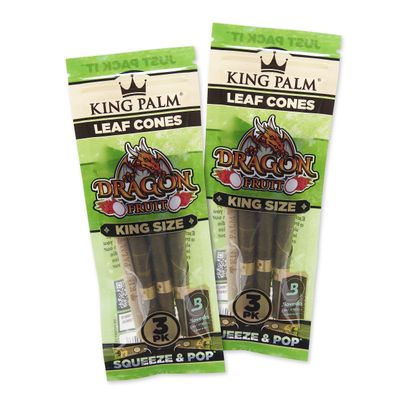 King Palm Prerolled Cones with Filter Tips - All Natrual Pre Rolled Wrap - Organic Palm Leaf Preroll Cone - 3 Cones per Pack, 2 Packs - (Dragon Fruit, King Size), Natural