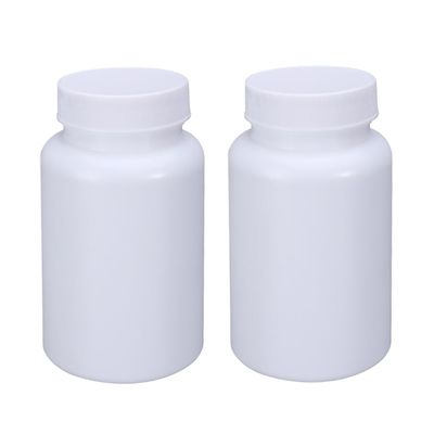 2 Pcs 200ml White Plastic Pill Bottles Empty Medicine Storage Containers Portable Vitamin Tablet Case Refillable Solid Powder Dispenser Holder with Screw Cap