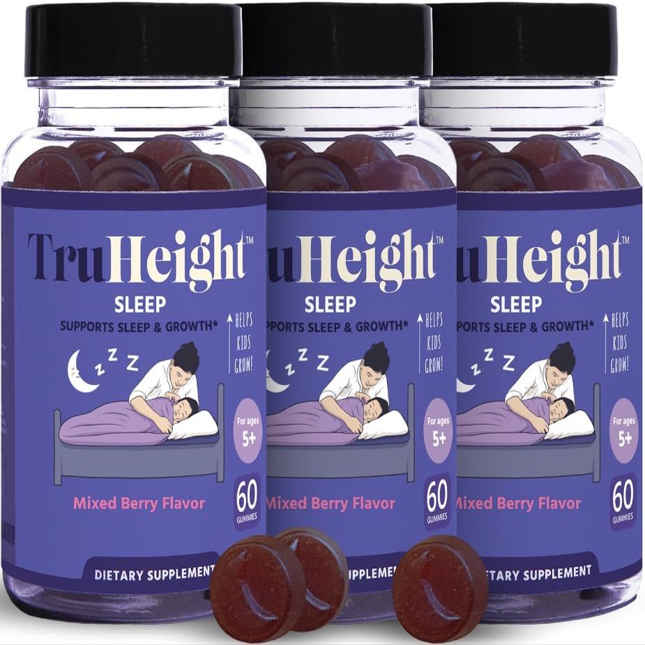 TruHeight Sleep Gummies - Kids & Teen Natural Sleep Aid for Tall & Growing Bodies - Pediatric Recommended Growth - Melatonin Gummy, Ashwagandha, L-Theanine, Lemon Balm - Mixed Berry, Taller Ages 4+