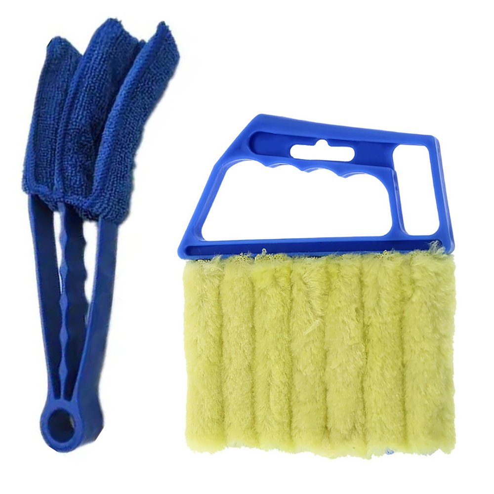 Blind Cleaner Duster Tool, 7 Finger & 3 Finger Window Venetian Blind Brushes, Washable Mini Cleaner Brush, Venetian Blinds Duster Brush for Window & Air Conditioner Fan, 2 Pack, Blue, PP+Microfiber