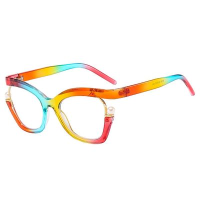 bullabulling Stylish Cat Eye Reading Glasses for Women Pearl Designer Blue Light Blocking Readers (rainbow, 1.25, multiplier_x)