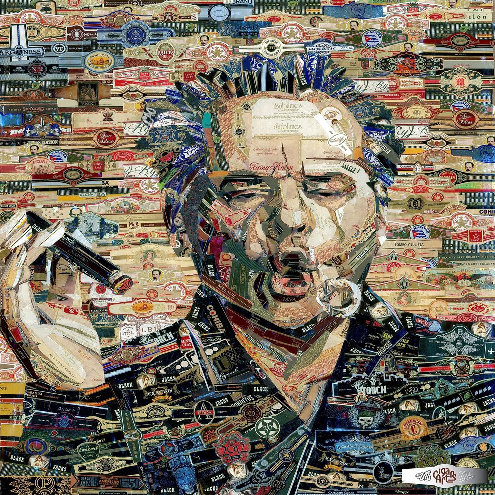 Cigar band collage Jack Nicholson (Acrylic, 28"x34")