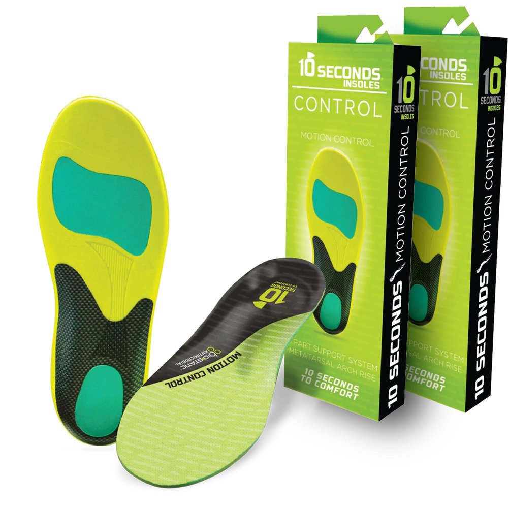 10 Seconds 3210 Motion Control Shoe Insoles, M 10, W 12 (2 Pack)