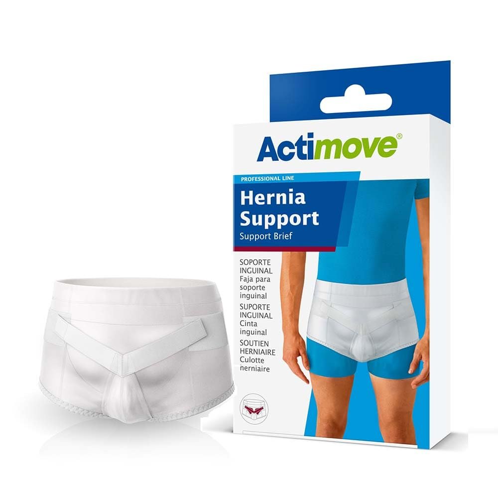Actimove Professional Hernia Support Brief | Truss for Single/ Double Inguinal, With Removable Cushions For Pre or Post-Surgical Scrotal, Femoral, Comfortable Adjustable Waist Strap Hernia | White, Small